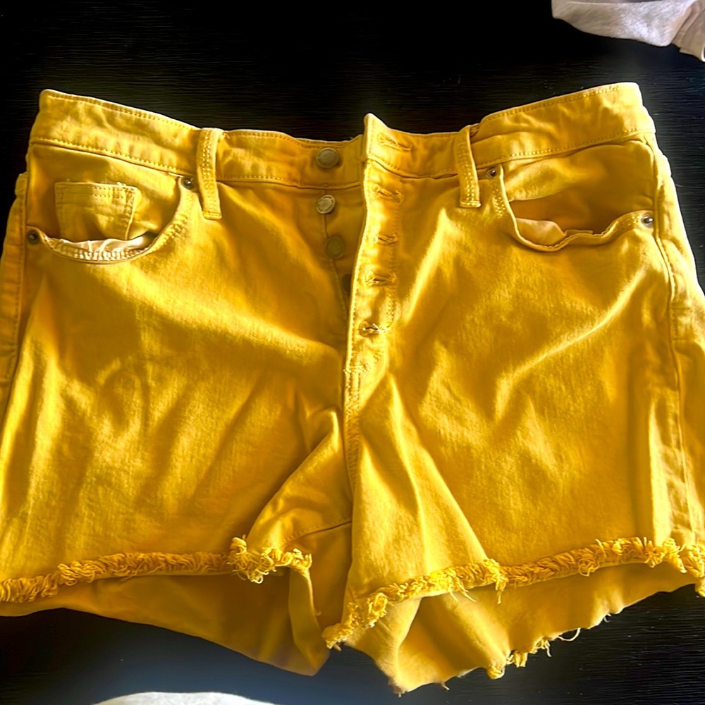 Mustard Yellow denim shorts, Size 12/21 which is a Large.